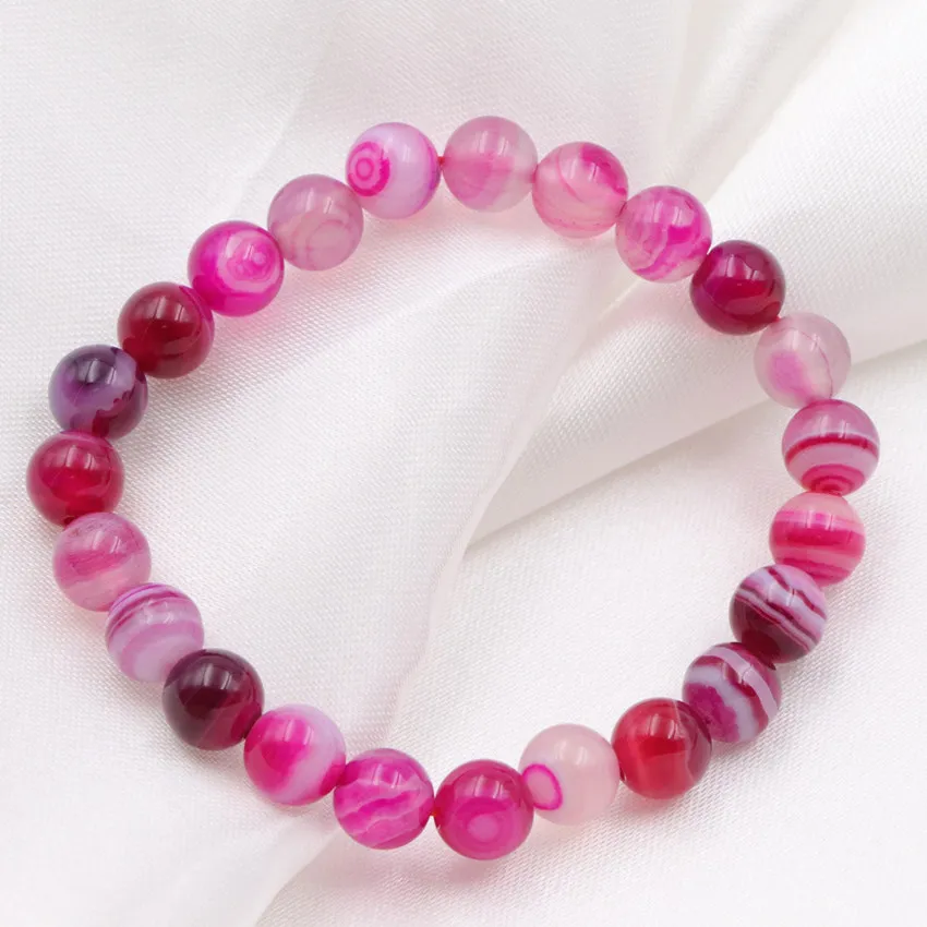 New Vintage Strand Bracelet Natural Agates Stone Veins Onyx 8mm Round Beads Bangle Bracelets Charms Wristband Jewelry 7.5&quot A616 |