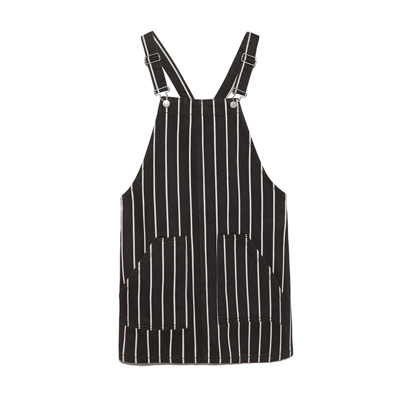 Black Striped JoinYouth женское модное черно-белое джинсовое платье в полоску с карманами и регулируемым поясом на подтяжках, Осеннее женское платье-комбинезон на подтяжках - Цвет: Black Striped