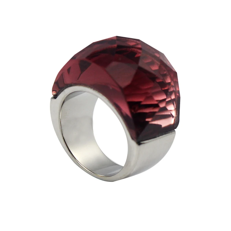 COUYA Fashion Big Rings for Women 5 Colors Red Green Orange Black Crystal Finger Ring Big Glass Stone Wedding Rings Jewelry - Цвет основного камня: red