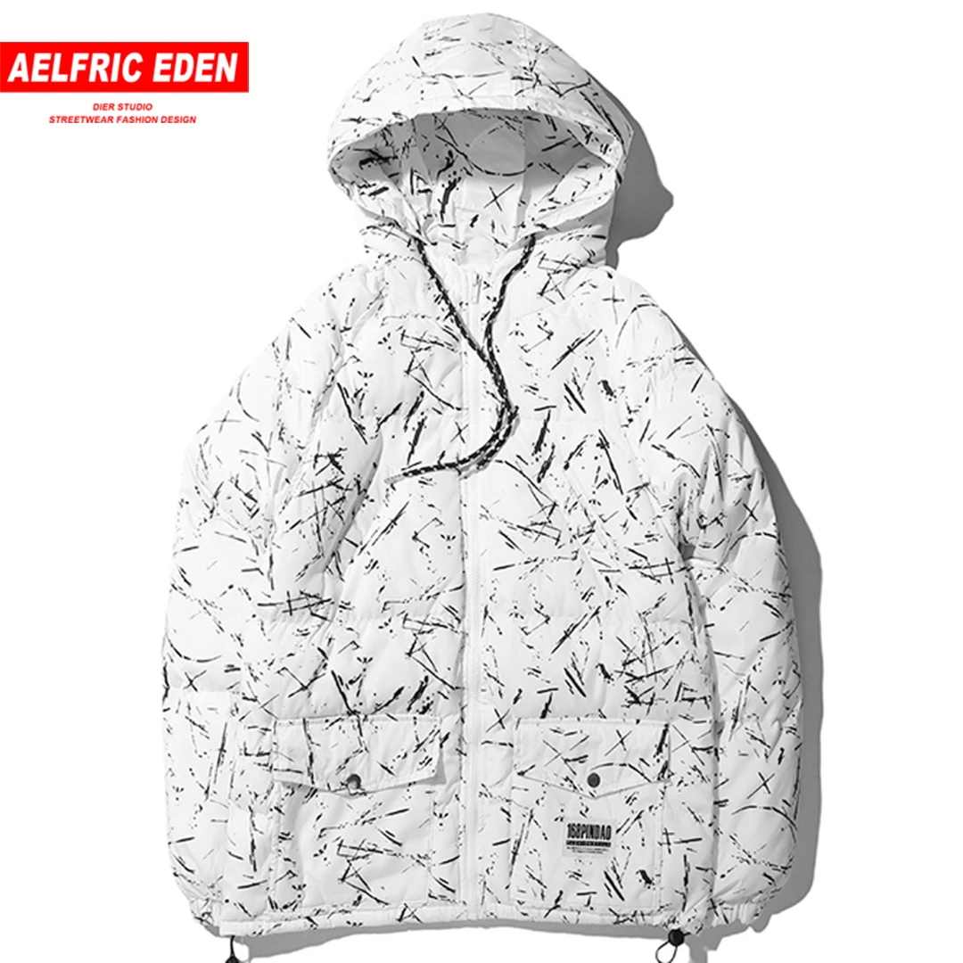 Aelfric Eden Harajuku всплеск чернил печатных куртки мужские парки 2018 зима уличная мода