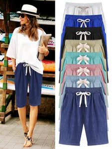 Брюки женские хлопковые однотонные, свободные повседневные короткие штаны, большие размеры размера плюс 7xl 8xl, лето 2019