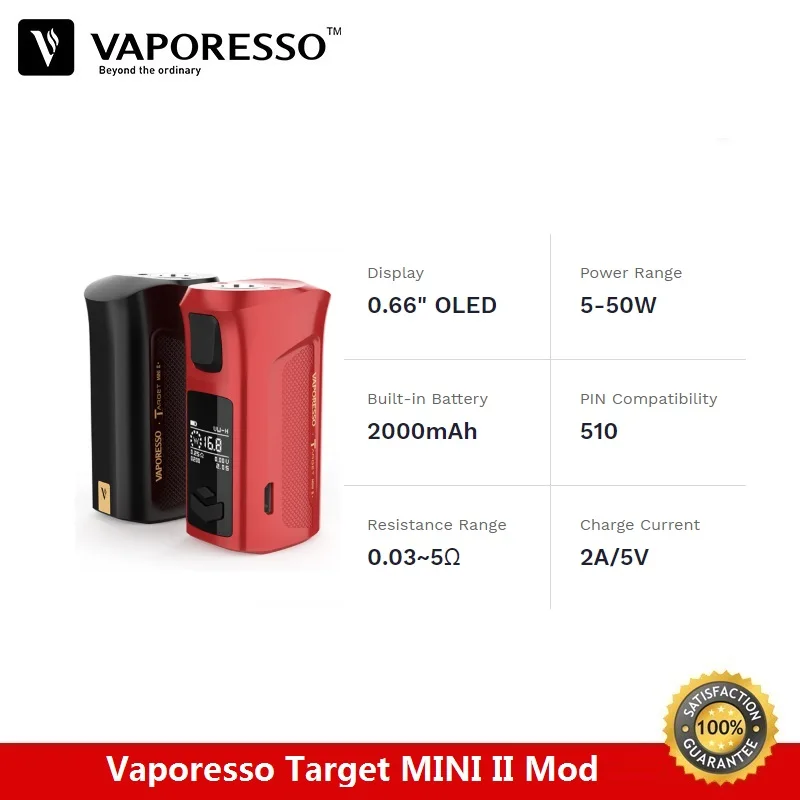 Vaporesso Target Mini II 50 Вт TC Box Mod 2000 мАч встроенный аккумулятор подходит для VM Vape Tank 2A