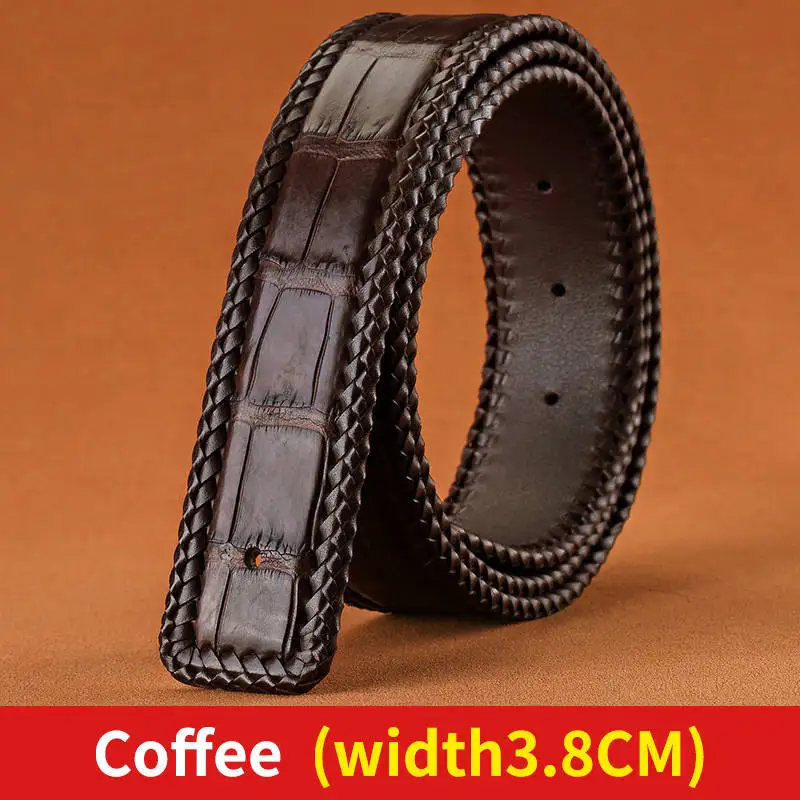 Coffee Мужские ремни из крокодиловой кожи, роскошные брендовые дизайнерские ремни, деловые повседневные пояса из натуральной кожи аллигатора, гладкая пряжка - Цвет: Coffee