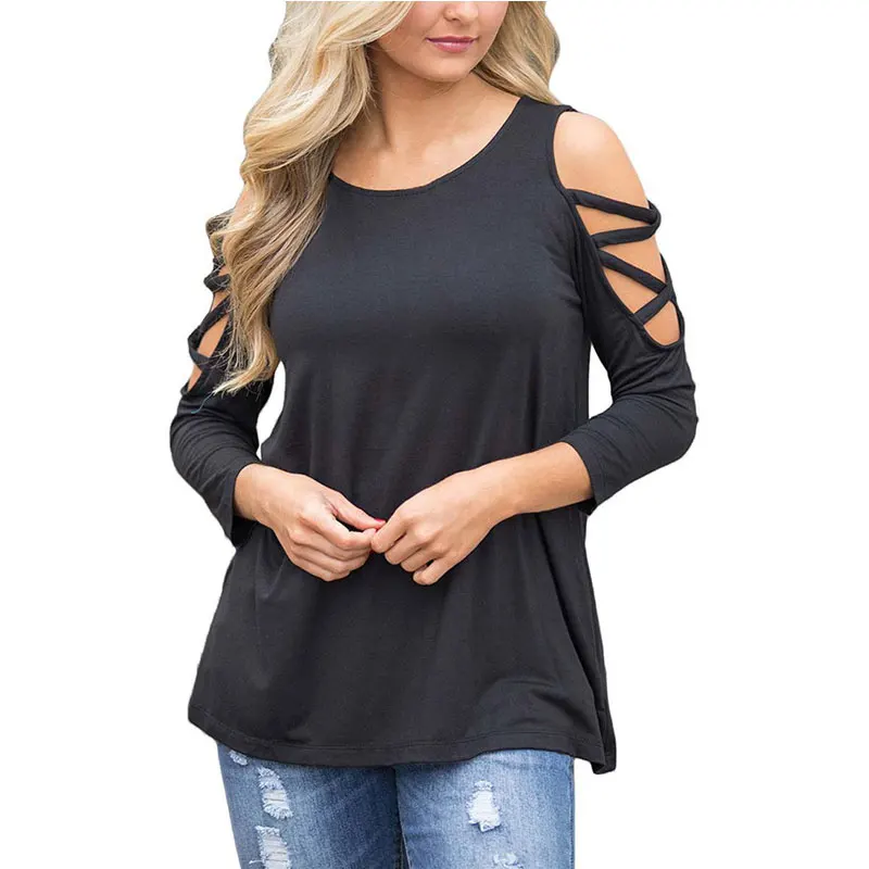 2018 осень Для женщин повязки футболки Топы Мода Хеллоу из с длинным рукавом