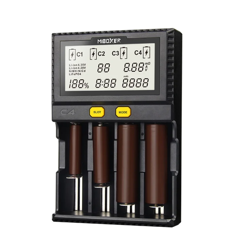 Miboxer C4 1.5A Intelligente LCD Ladegerat fur 18650 26650 18350 20700 16340 AA AAA Li Ion Ni MH Cd DC 12 V Smart Ladegerat|Зарядные