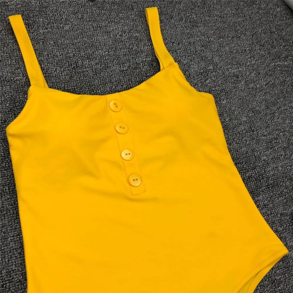 Цельный купальник 2019 желтый монокини на пуговицах Maillot De Bain Femme для женщин