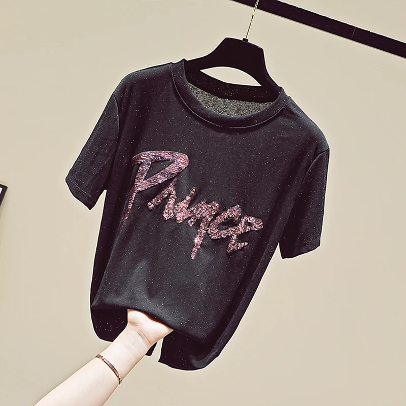 GGREIGHT Camisetas Mujer футболка женская с надписью Футболка блестками летние топы 2018