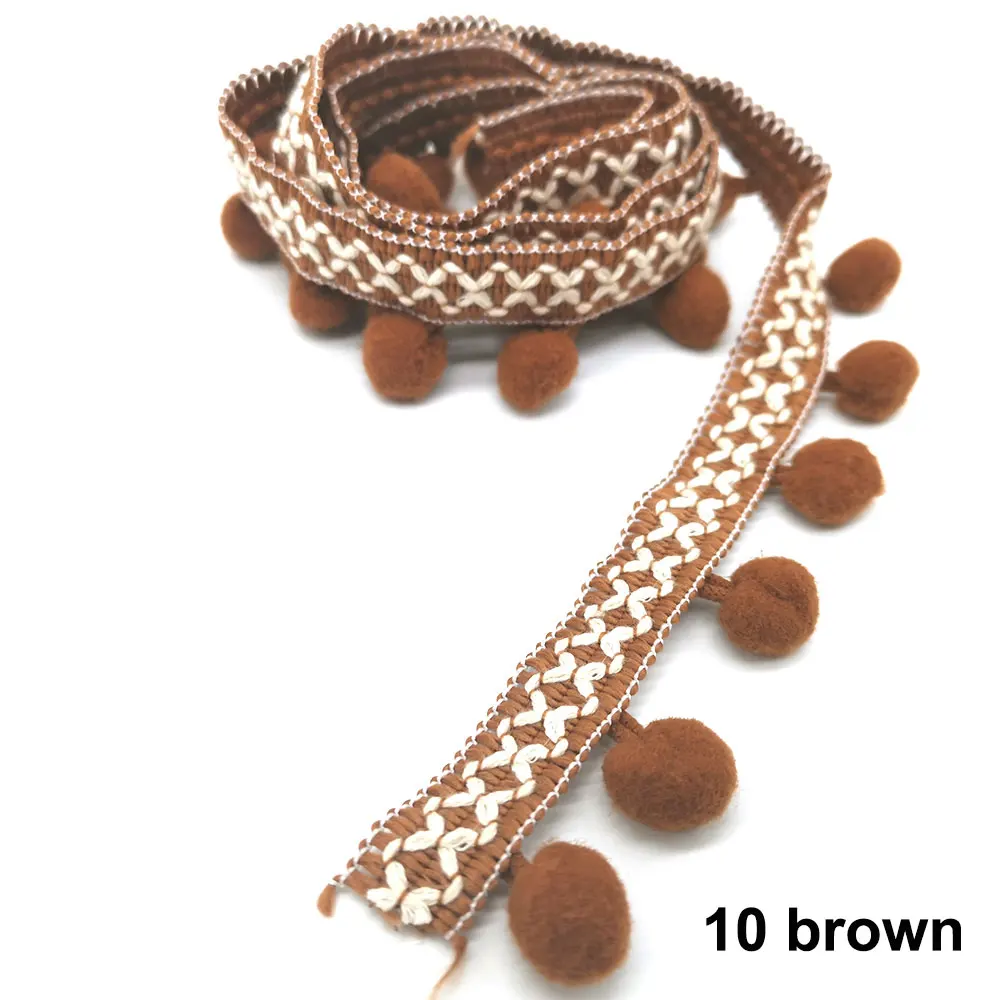 10 brown 5 ярдов, отделка помпонами, кружевная ткань для шитья, аксессуары для шитья, отделка помпоном, кисточка, шаровая лента с бахромой, швейное кружево для рукоделия, материал одежды - Цвет: 10 brown
