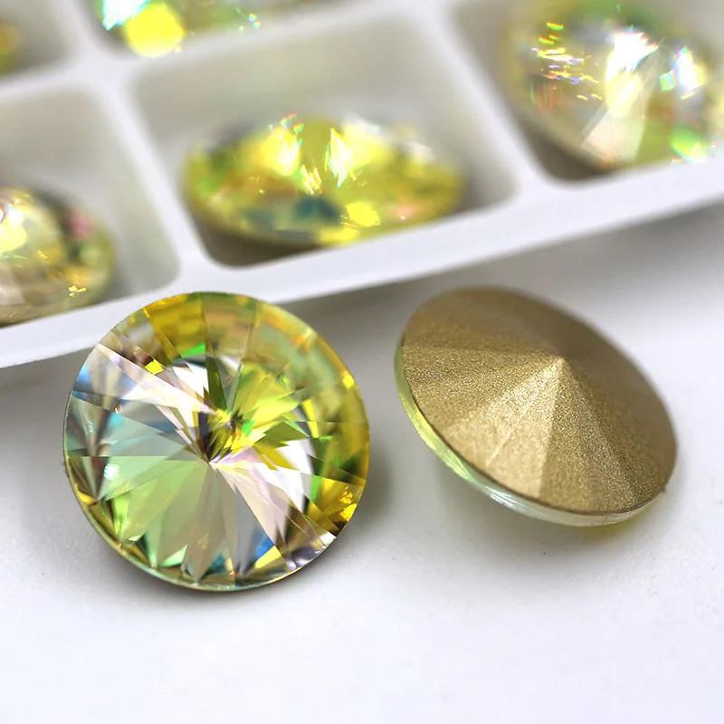 Light yellow Новое поступление 12 мм/14 мм остроконечные стеклянные стразы высокого качества Кристаллы круглой формы клей на Стразы diy аксессуары для одежды - Цвет: Light yellow
