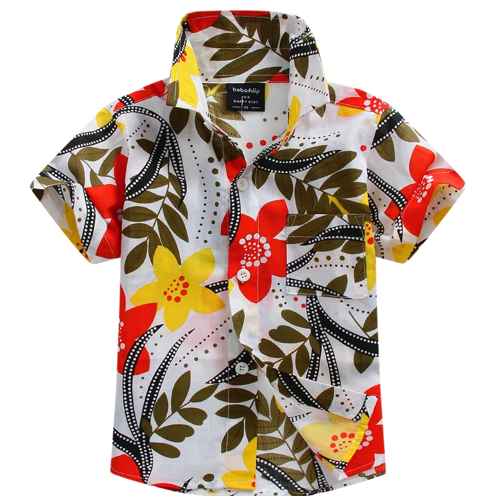 Хлопковая рубашка с цветочным принтом гавайская aloha для мальчиков T1550|shirts for boys|aloha