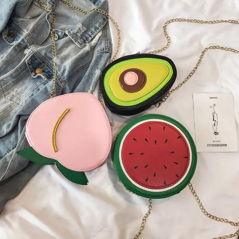 Fun Fashion Fruit Design Peach Watermelon Avocado Pu Leather Ladies Shoulder Bag Tote Crossbody Mini Messenger Bag Flap Handbag