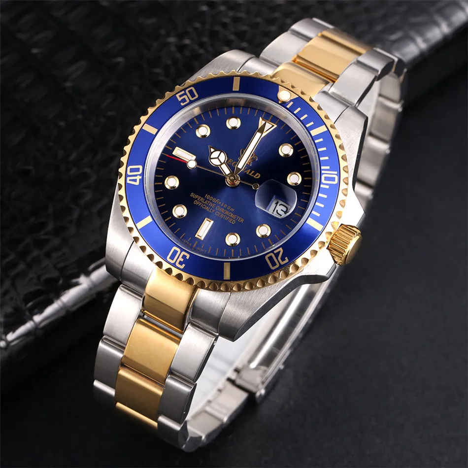 Часы мужские спортивные с вращающимся ободком GMT сапфировым стеклом датой и