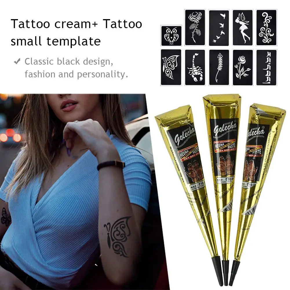Тату крем черная Татуировка ручная окрашенный 3 шт плюс 10 маленький шаблон пакеты