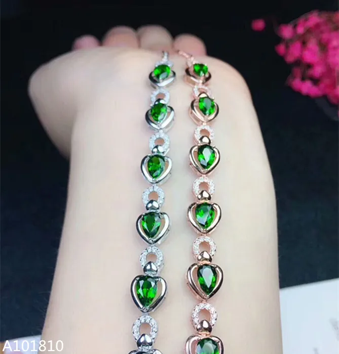 KJJEAXCMY fine jewelry 925 pure silver inlaid natural diopside female Bracelet support test