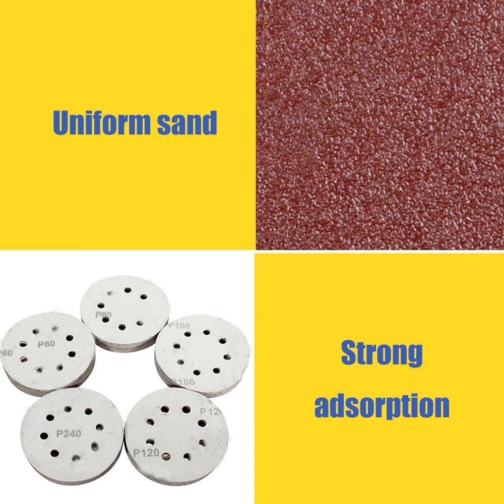 

100pcs 125mm Hook Loop Sanding Polishing Sheet Sandpaper with 8 Hole 60-1000 Grit Sander Disc Abrasives Tools for Polish Machine