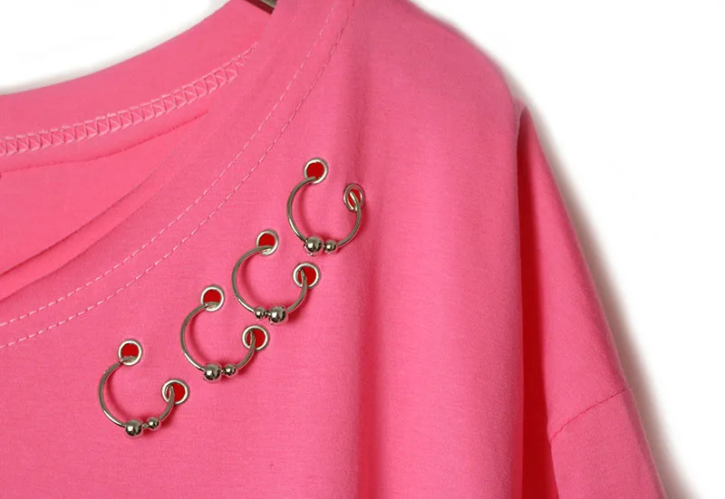 Solid High Low Top Summer New Style O Neck Short Sleeve Fashion T shirts Rivet Irregular hem women tops lady Vintage t shirt | Женская