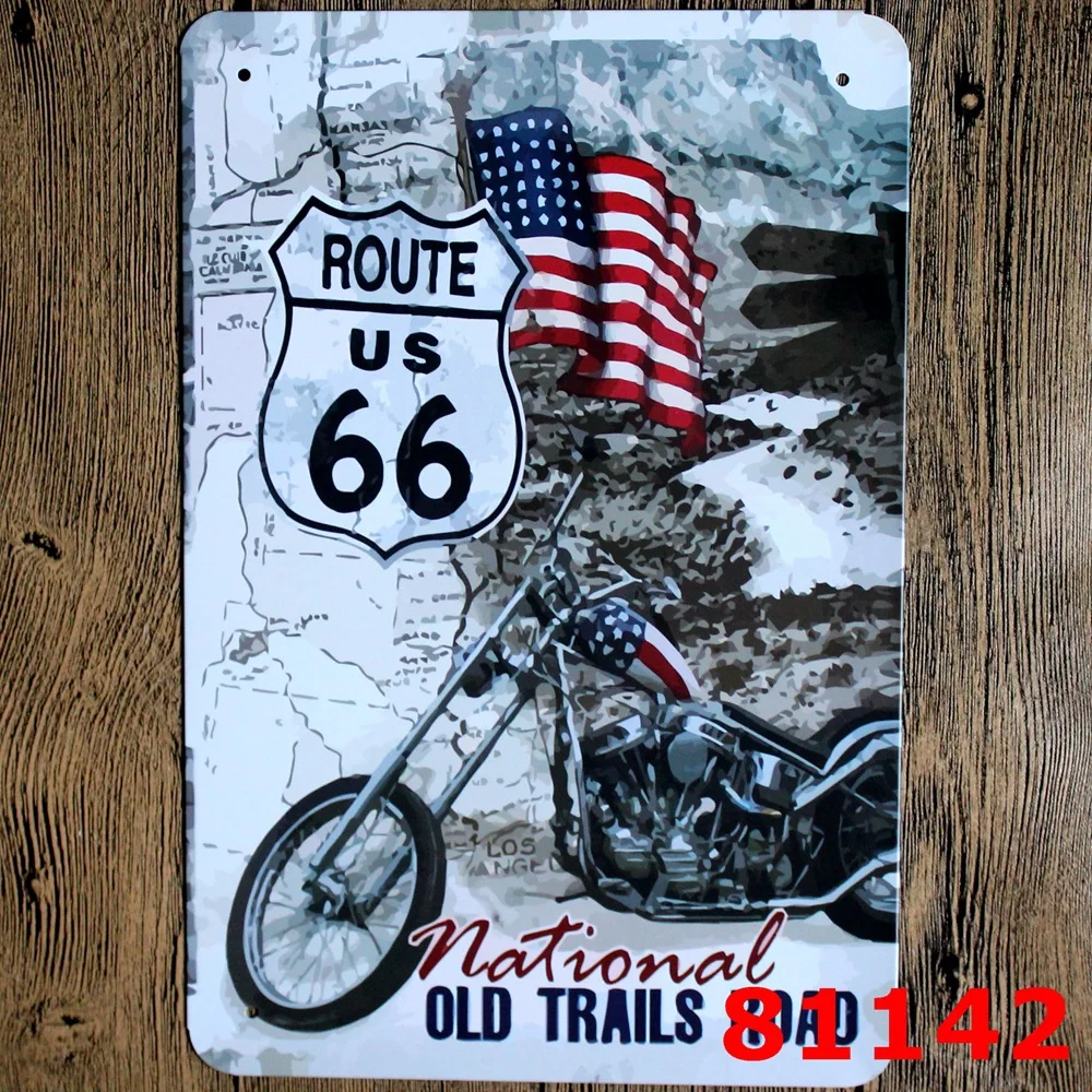 Металлическая Настенная Наклейка route us 66 Европейский дизайн Оловянная вывеска