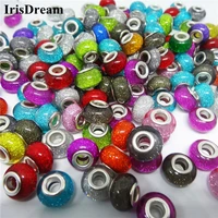 20pcslot mixed color round shape gold powder plastic resin murano beads charms fit diy pandora bracelet for diy jewelry making