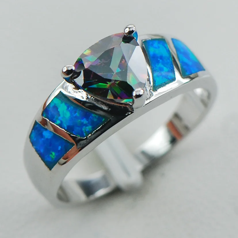 

Rainbow Crystal Zircon Blue Opal 925 Sterling Silver Ring Size 6 7 8 9 10 R1295