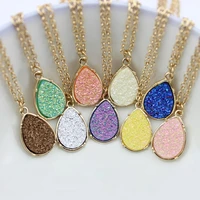 gorgeous teardrop druzy pendants necklace for women 9 colors women jewelry manufacturer wholesale