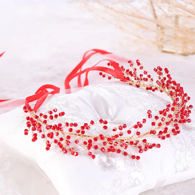 Gold Color Hairbands Red Crystal Bridal Women Hair Jewelry Accessories Wedding Bride Decoration Ornament | Украшения и аксессуары