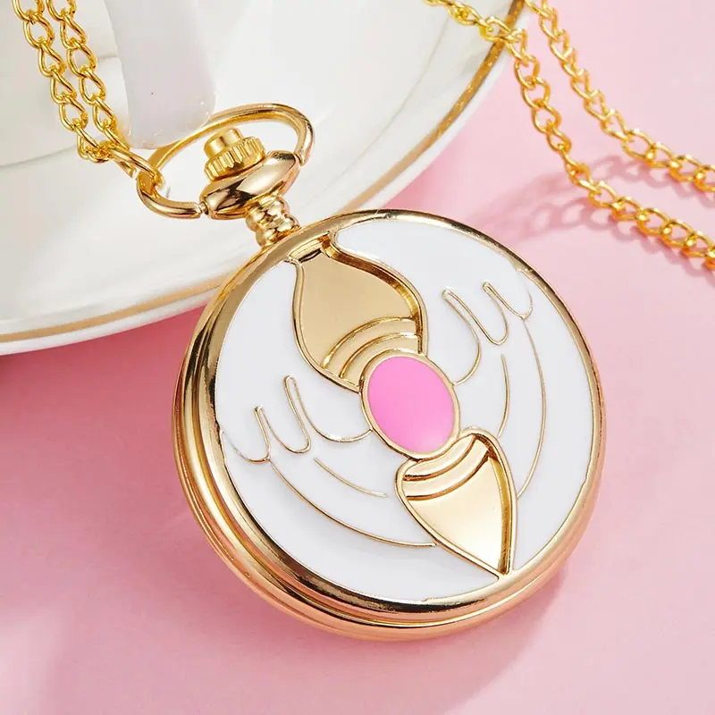 Винтаж Япония Аниме Cardcaptor Сакура карманные часы ожерелье для женщин Кварцевые брелок часы цепь кулон дети милый подарок девочка ребенок