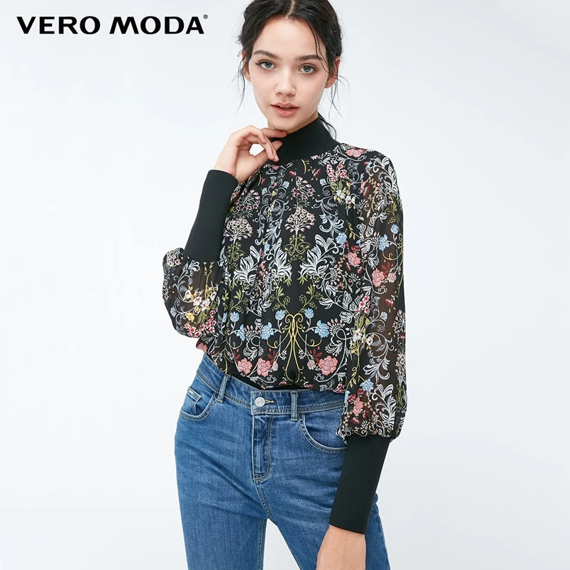 Vero Moda новые женские сплайсированные цветочные печати плиссированные с длинными рукавами Шифоновые Топы | 318351501