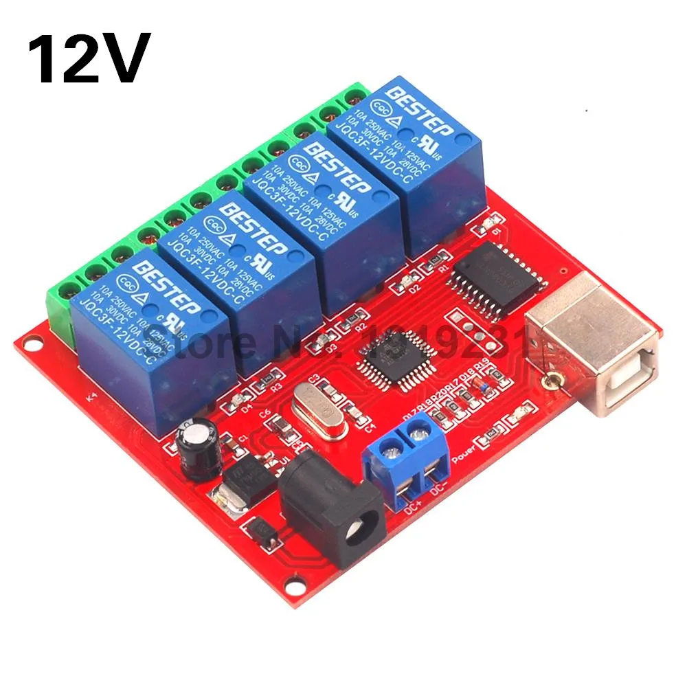 4 канальный DC 12 V USB компьютера Управление переключатель приводное реле Модуль PC