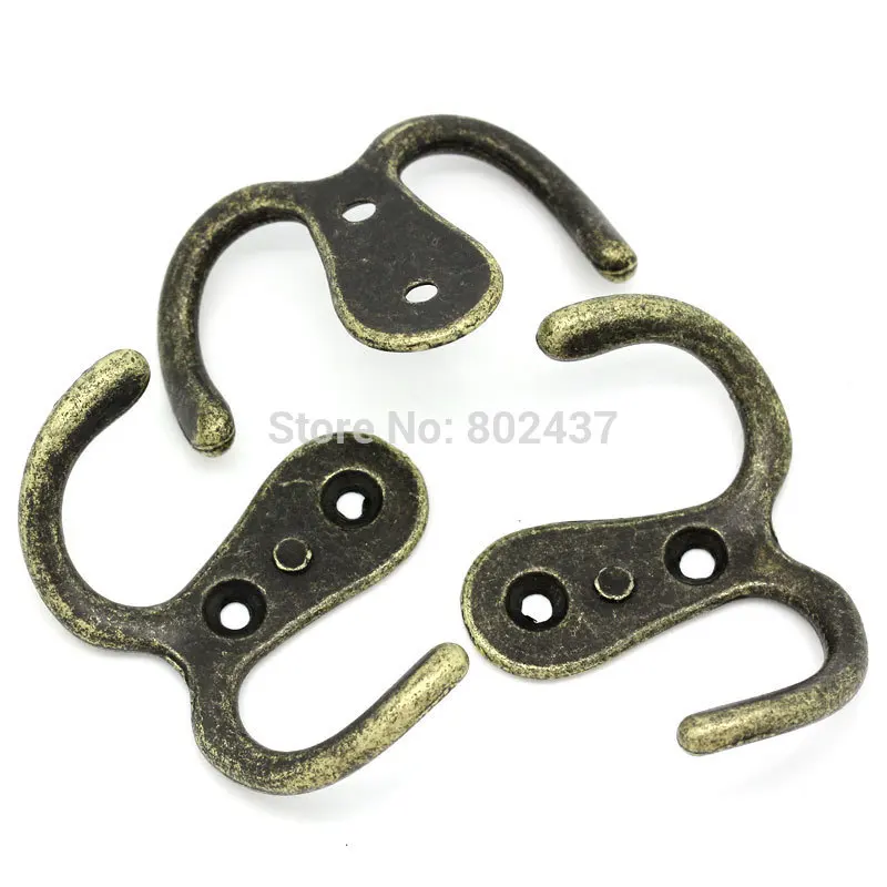 

Double Prong Clothes Coat Robe Purse Hat Hook Antique Bronze 5.5x4.1cm,5PCs