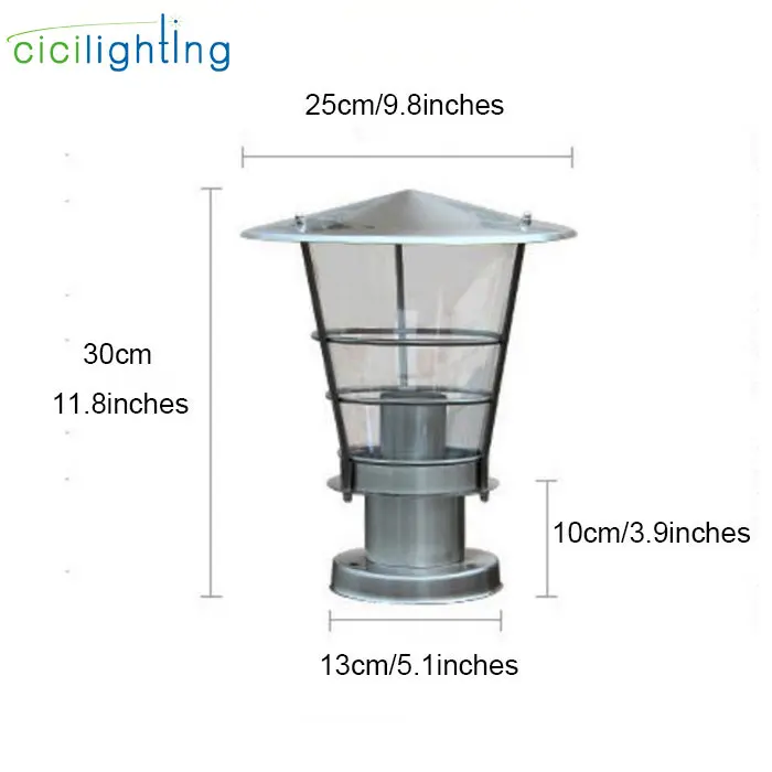 modern outdoor Stainless Steel post lamp clear acrylic shade decor outside pillar lamp E27 landscape lighting for yard garden