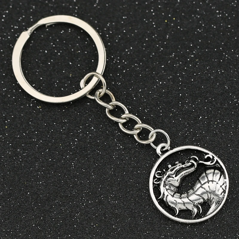 Брелок для ключей Mortal Kombat с символом дракона брелок серебряного цвета в античном