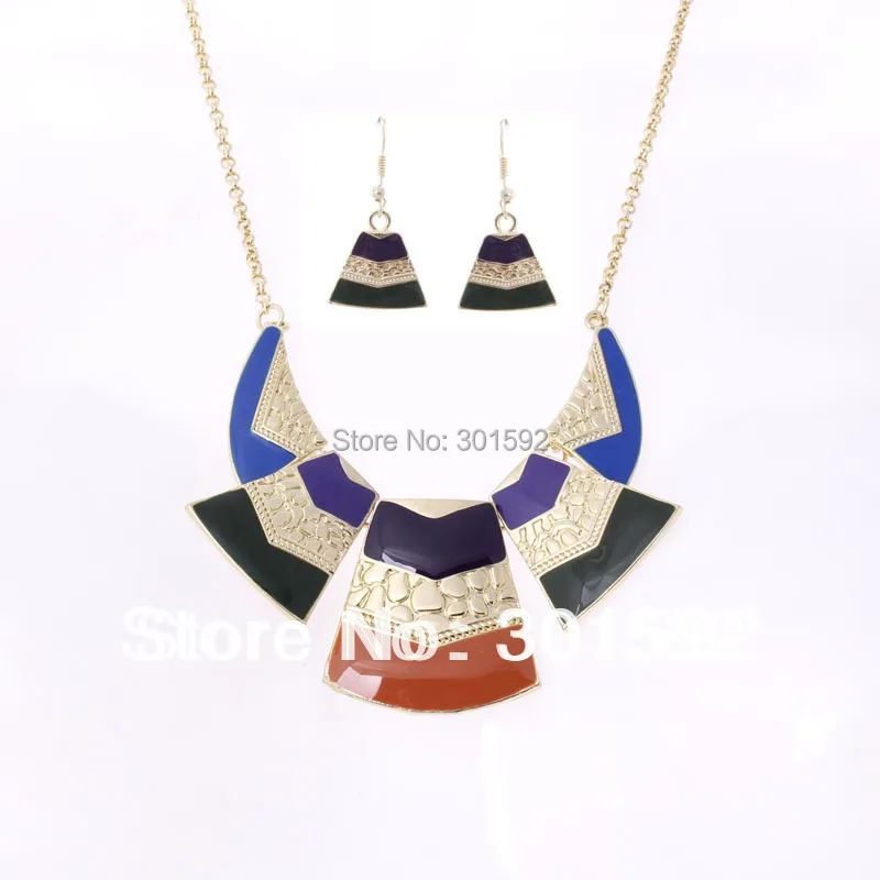 Высокое качество эмаль Колье Шейное ожерелье и серьги 2 шт набор золотые ожерелья