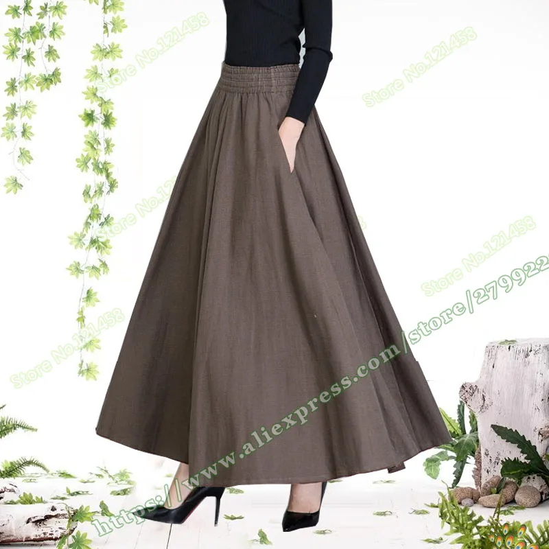 Юбка Женская длинная из хлопка и льна повседневная винтажная в стиле ретро