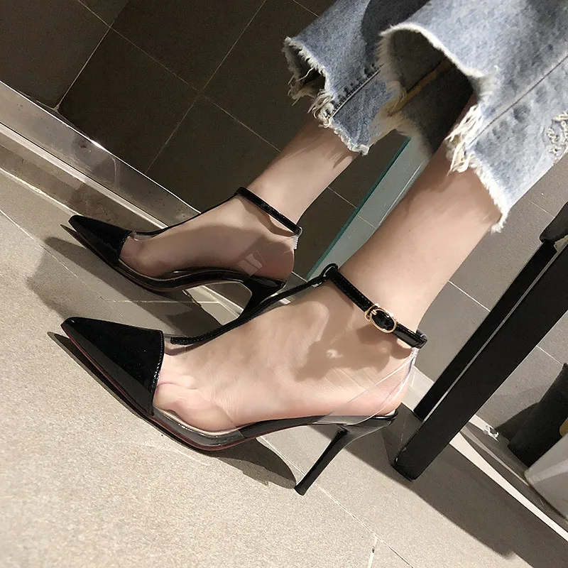 Пикантные прозрачные босоножки на высоком каблуке с Т образным ремешком женские