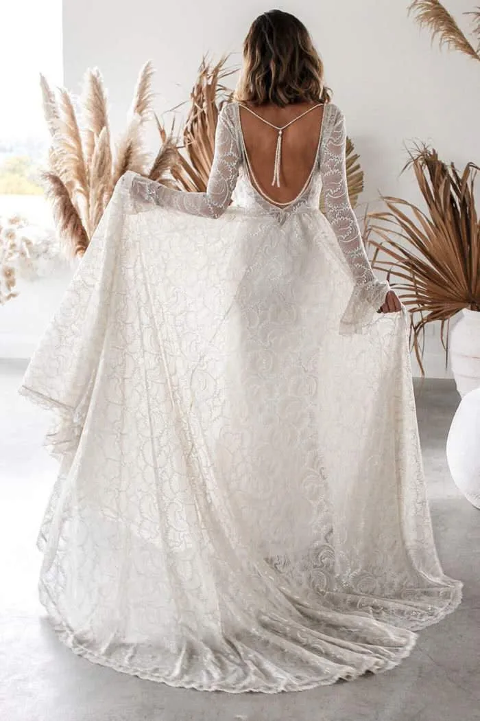 Robe De Mariee Boho пляжное свадебное платье винтажное кружевное с длинными рукавами Vestido De Noiva сексуальное богемное свадебное платье с открытой спиной