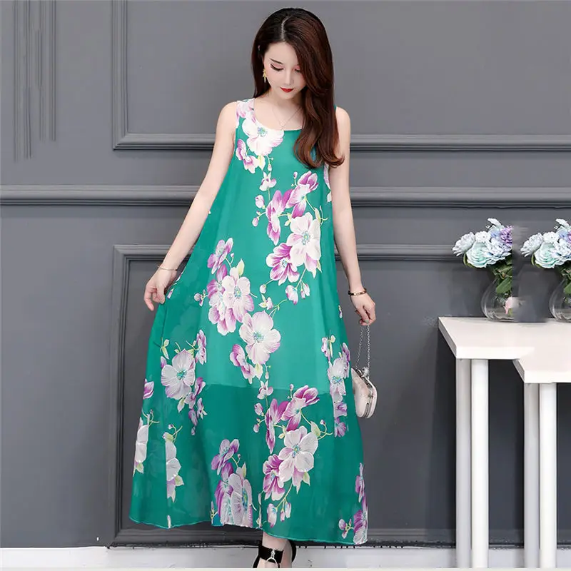 Женское пляжное платье с принтом в стиле бохо длинное шифоновое майка без