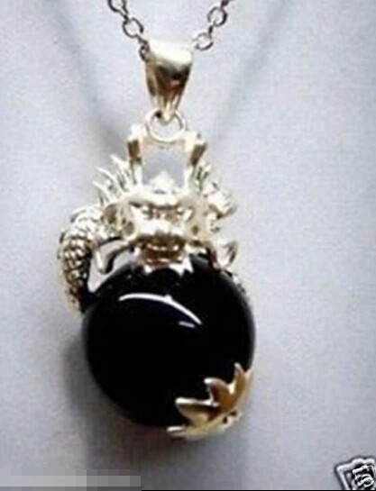 

Beautiful dragon black jade pendant necklace