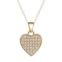 tiny zircon paved heart pendant yellow gold filled love womens pendant chain gift