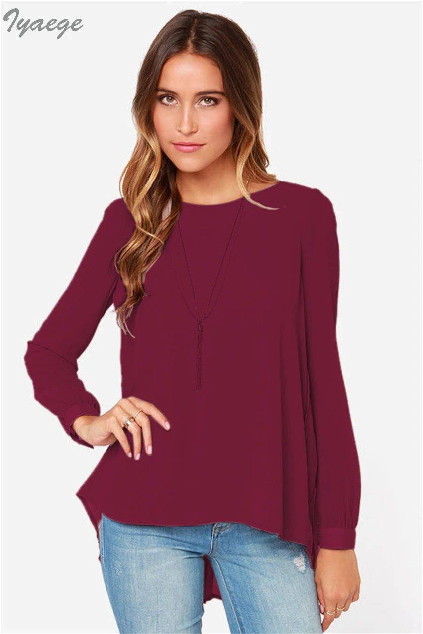 Для женщин пуловер морщинка Шифоновая блузка рубашка Длинные рукава оборками