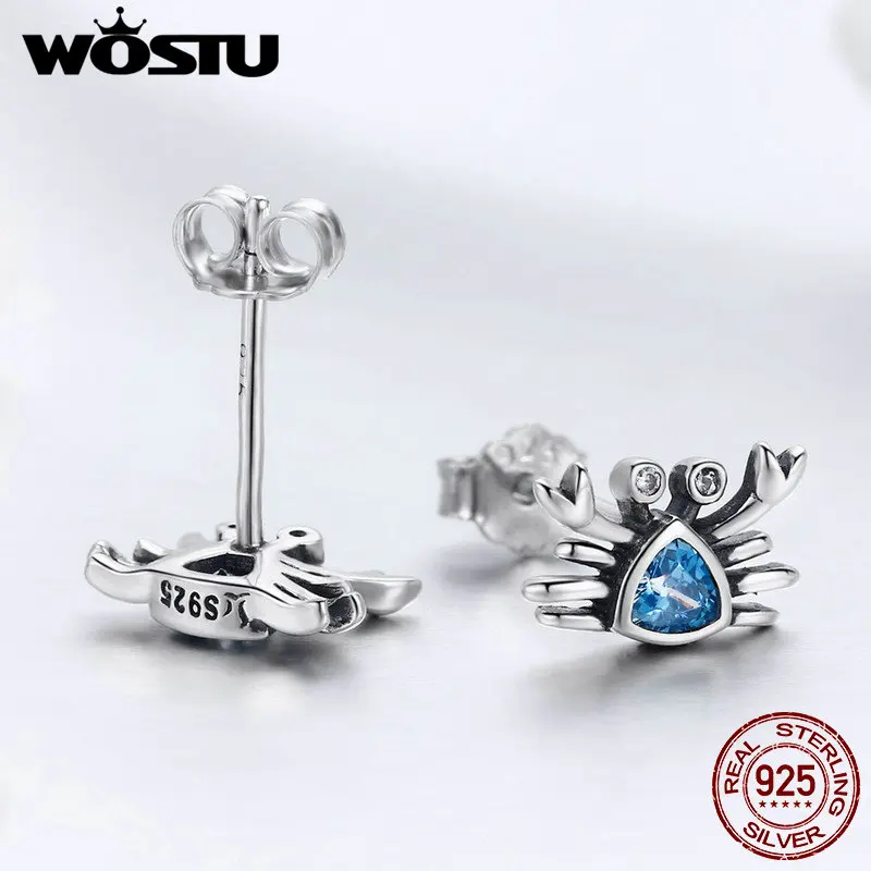 Женские серьги гвоздики WOSTU очаровательный Краб из чистого серебра 925 пробы с