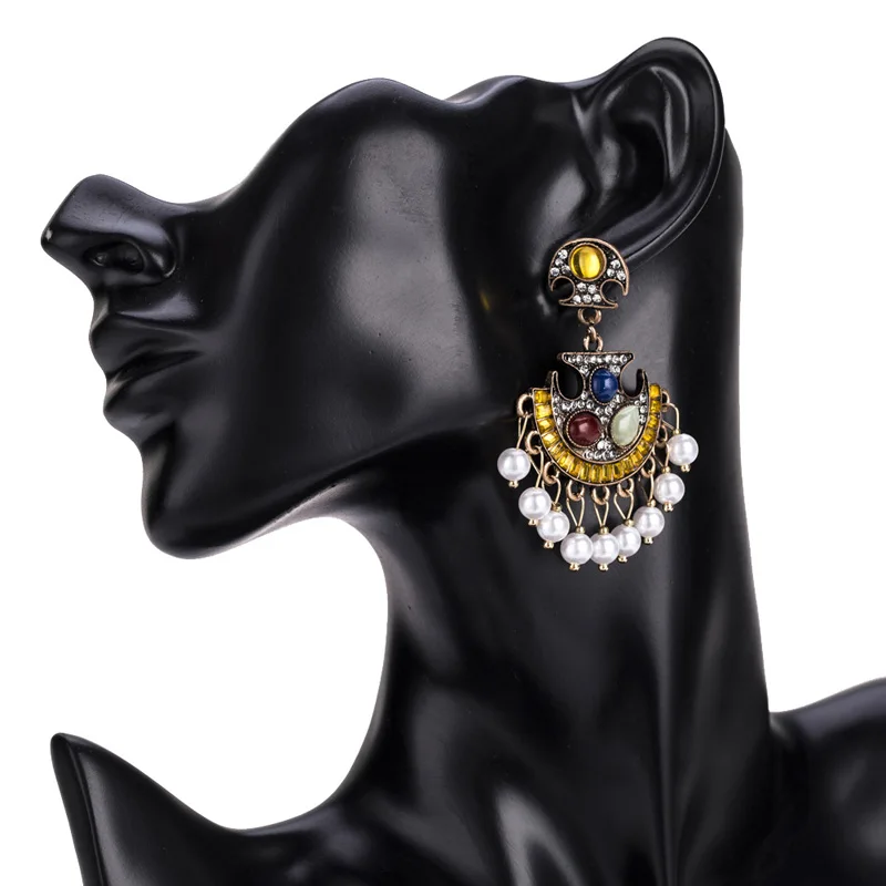 Индийские серьги-подвески Jhumki Jhumka с белым искусственным жемчугом, женские винтажные античные золотые свадебные вечерние ювелирные изделия, Прямая поставка