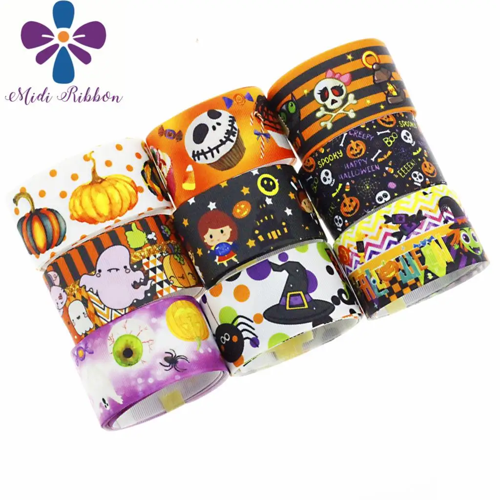 16 мм-75 мм серия Хэллоуин Тыква призрак печатная корсажная/эластичная лента