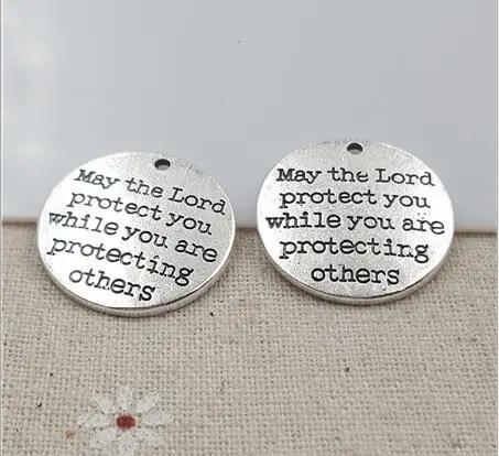 

Hoting selling 10 Pieces/Lot 25mm letter printed may the lord protect you charm round disc message charm for jewelry making