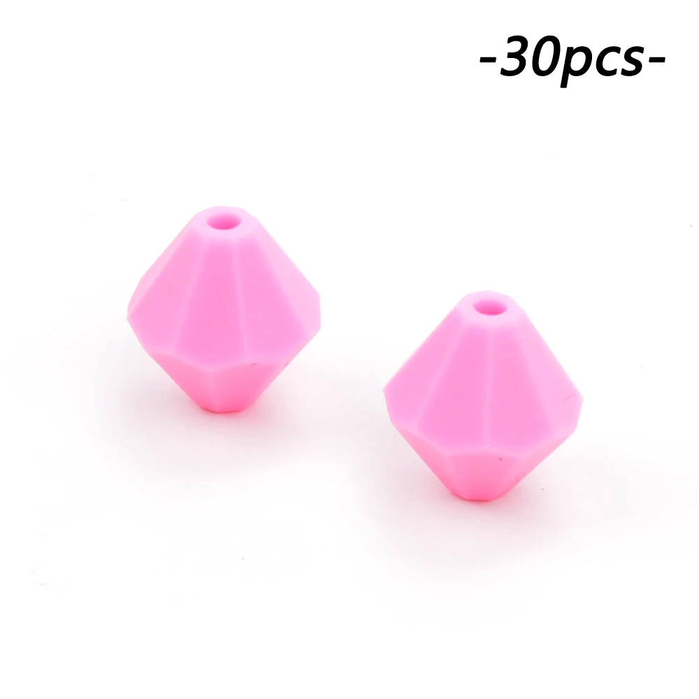 pink 30 шт./партия, алмазные Прорезыватели для зубов, бусины для еды, силиконовые игрушки для прорезывания зубов, геометрические свободные бусины, ювелирные изделия, аксессуары - Цвет: pink
