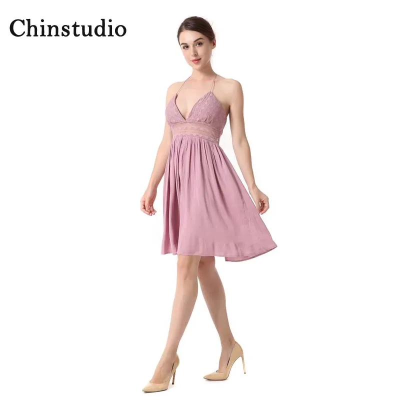 Vestidos mujer Настоящее Новое Chinstudio 2018 слинг выдалбливают спинки шить платье женские