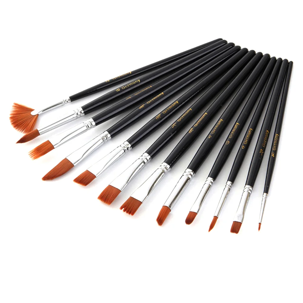 

12Pcs Paint Brushes Set Nylon Hair Painting Brush Variety Style Short Rod Oil Acrylic Brush Watercolor Pen Art Supplies