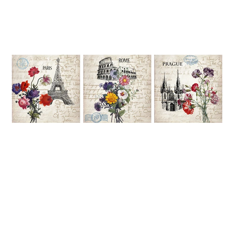 Tower modern square canvas painting countryside art prints 3 psc home deco wall pictures for restaurant living room study shop | Дом и сад