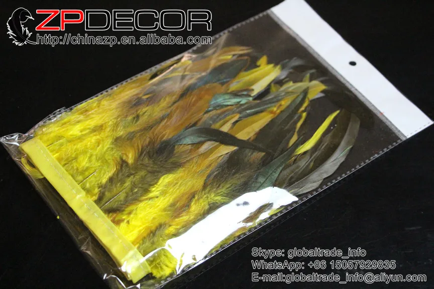 

ZPDECOR Feather 10Yards/lot 6-8inch Premium Quality Yellow Dyed Rooster Coque Feathers Trim Wholesale