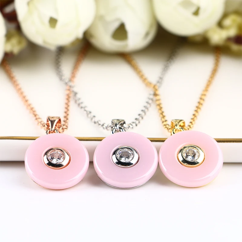 Romantic Lovely Pink Ceramic Pendant Necklace Simple Style Round Pendants Gold Silver Rose Color For Women Girl Best Gifts | Украшения и