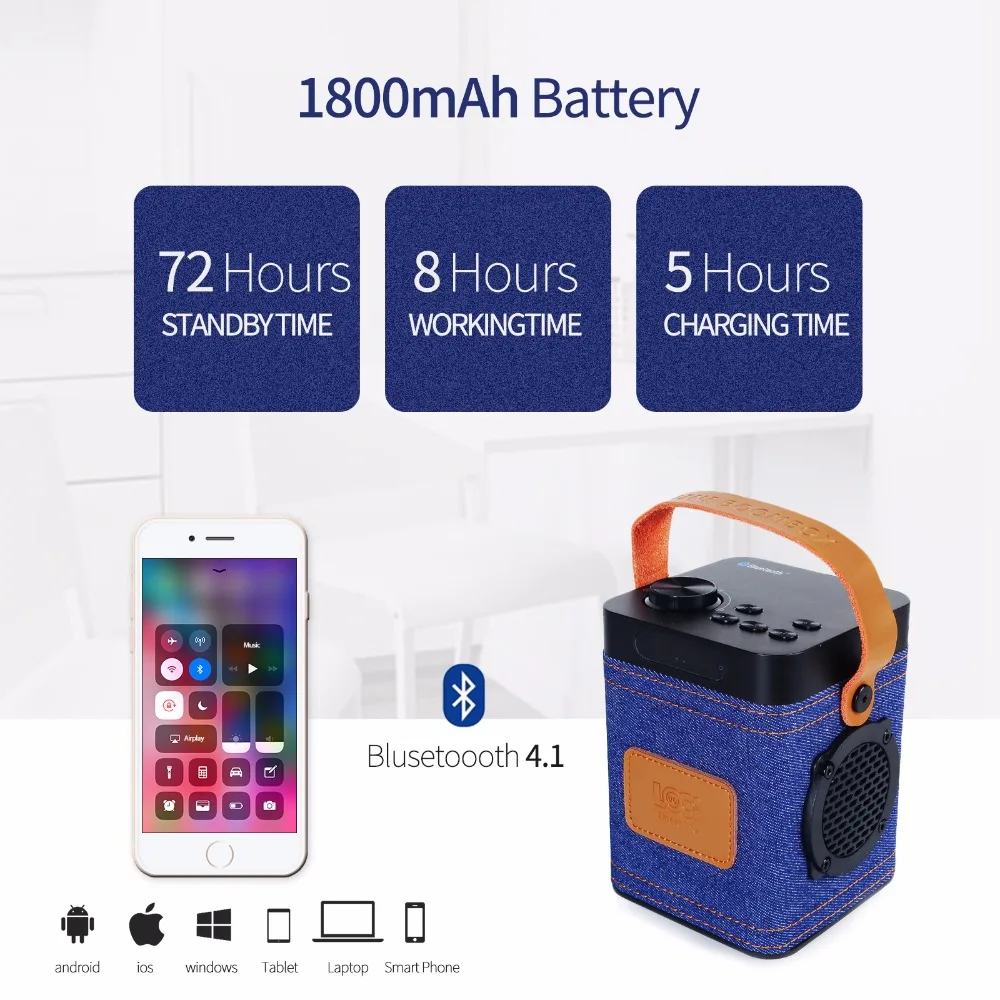 Instabox P70 джинсовый портативный ковбойский холст Bluetooth FM радио USB TF с супер басами